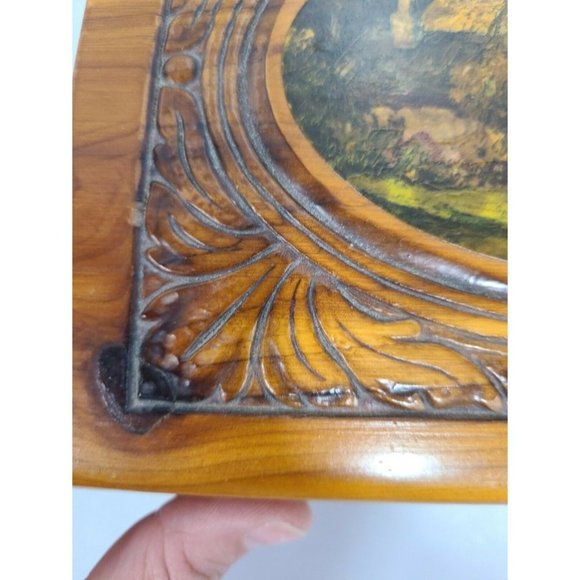 Vintage Hand Carved Painted Art Wood Jewelry Box - Picture 7 of 12